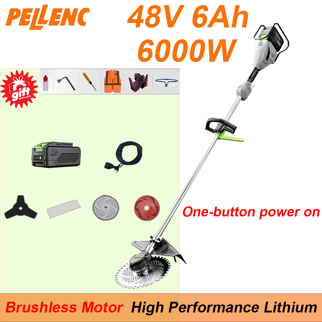 Batería de litio de 48 V 6 Ah*1, cabezal funcional reemplazable*4, cargador rápido*1, bolsa de herramientas*1, manual de instrucciones*1, alta potencia de 6000 W, arranque con un solo botón, puede funcionar continuamente durante 10 horas, cinco años de garantía.