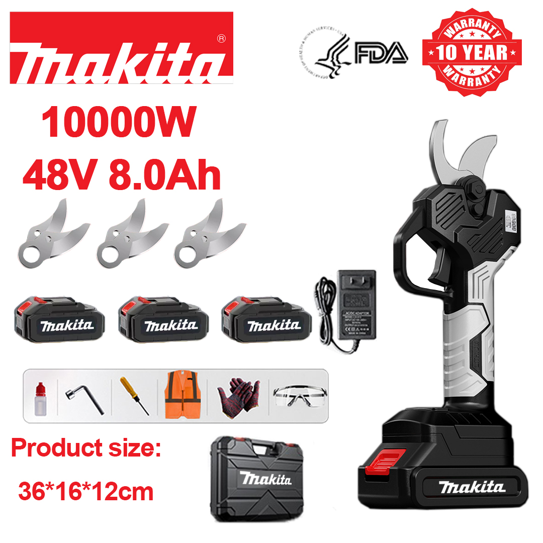 Wyświetlacz LED mocy (czas pracy baterii 24 godziny) 10000 W bezszczotkowy silnik, akumulator litowo-jonowy, sekator do przycinania + 3 baterie 48 V 8,0 Ah + ładowarka + 3 ostrza ze stopu SK9 + skrzynka narzędziowa + olej smarujący + okulary ochronne, 10 lat gwarancji